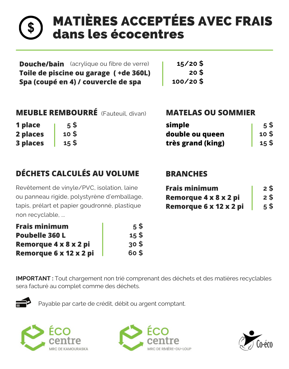 Tarifs écocentre